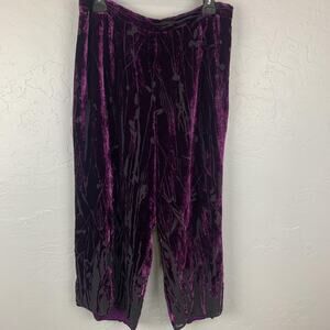 David Dart Pants Women 1X Purple Velvet Burnout Wide Leg Capri Silk Lined